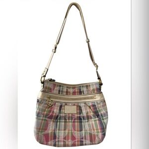 Coach Poppy Daisy Madras Plaid Crossbody Bag with Gold Accents